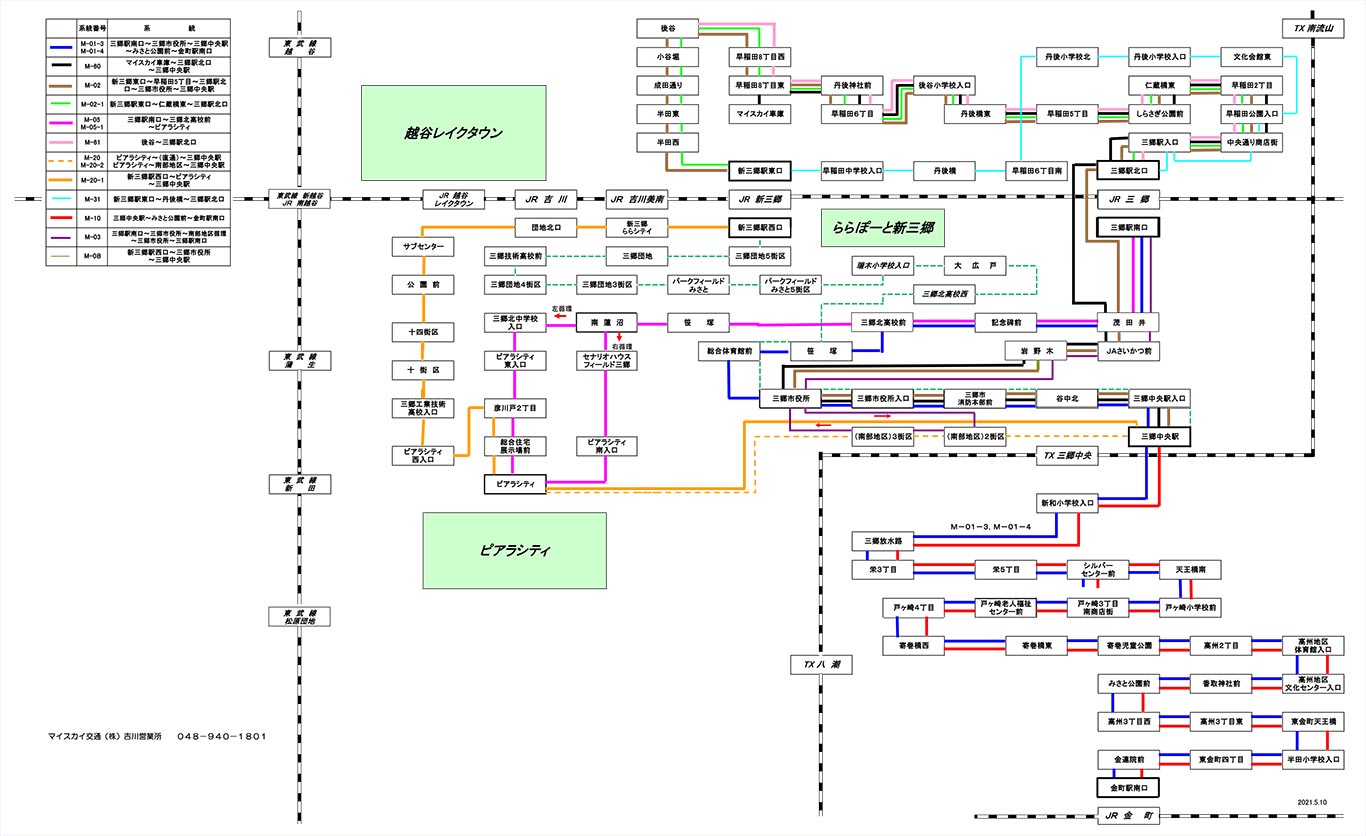 マイスカイ交通株式会社 路線バスの運行系統図